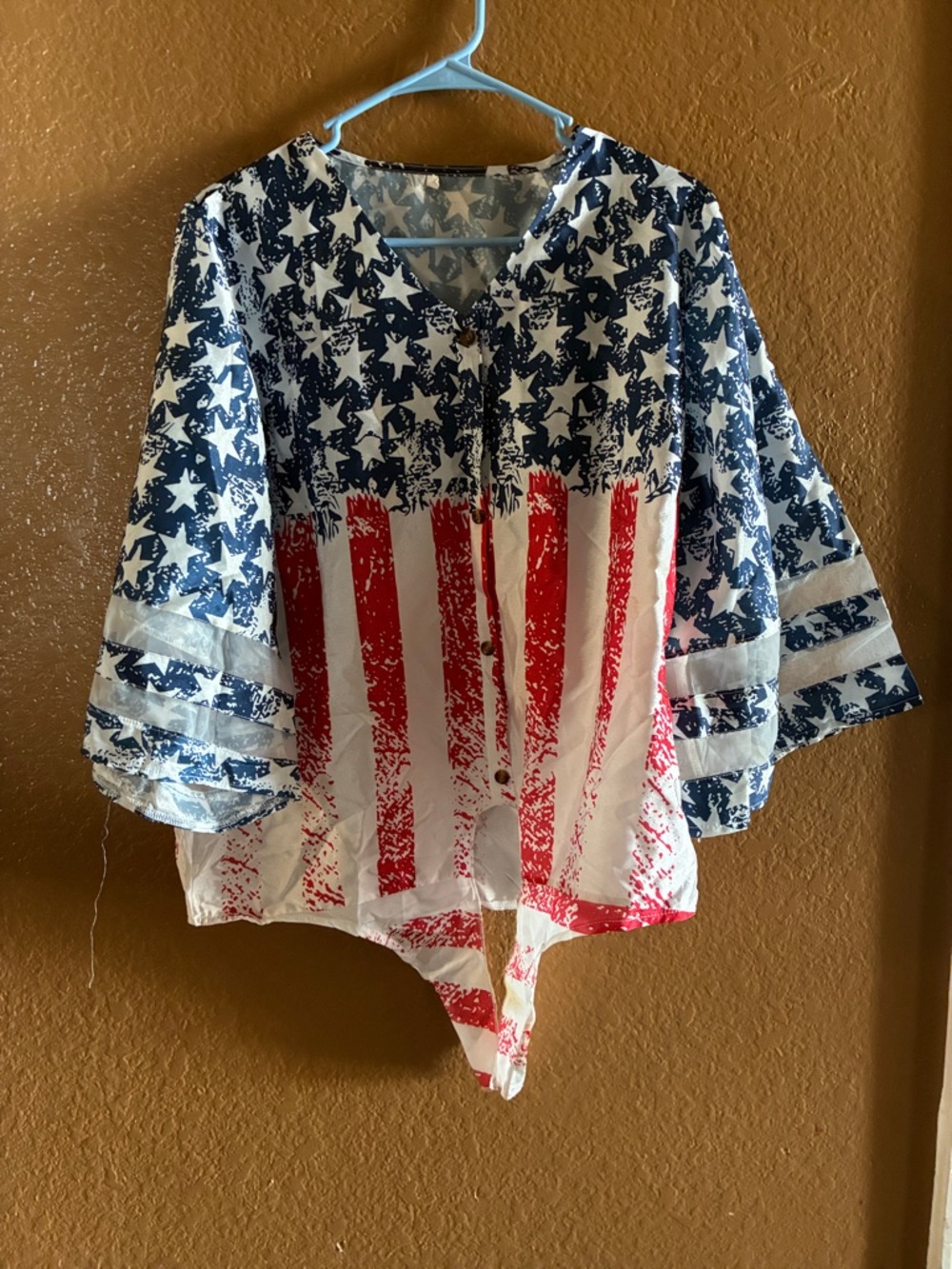 Patriotic Stars & Stripes Button Front Top in Red, White & Blue